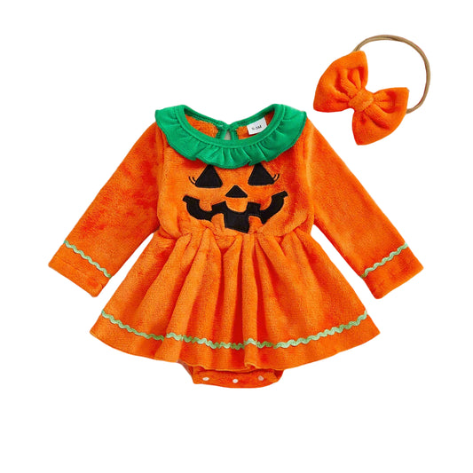 Baby Pumpkin Romper with Headband